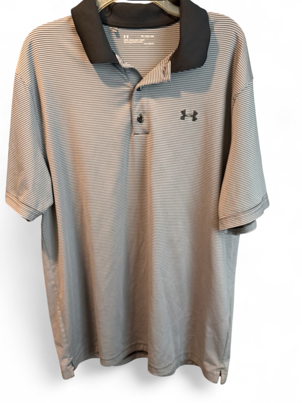 Under Armour Men’s Light Gray and BlackStriped Polo